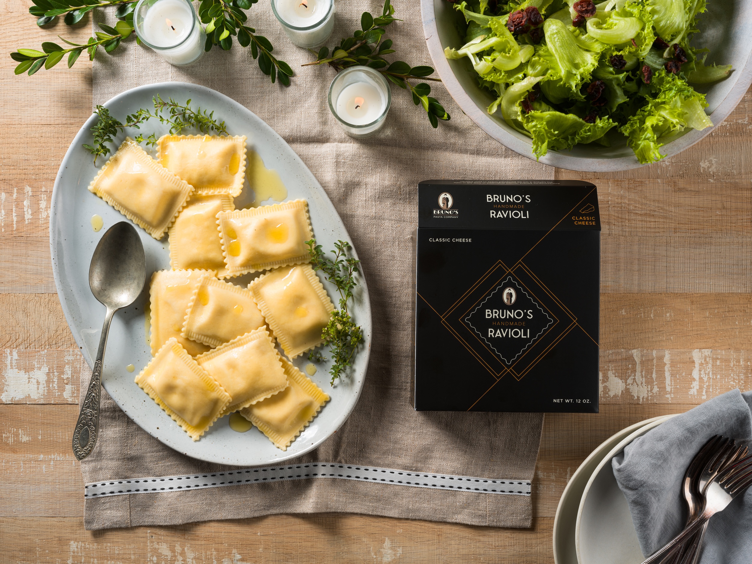 Bruno's cheese ravioli on a plate