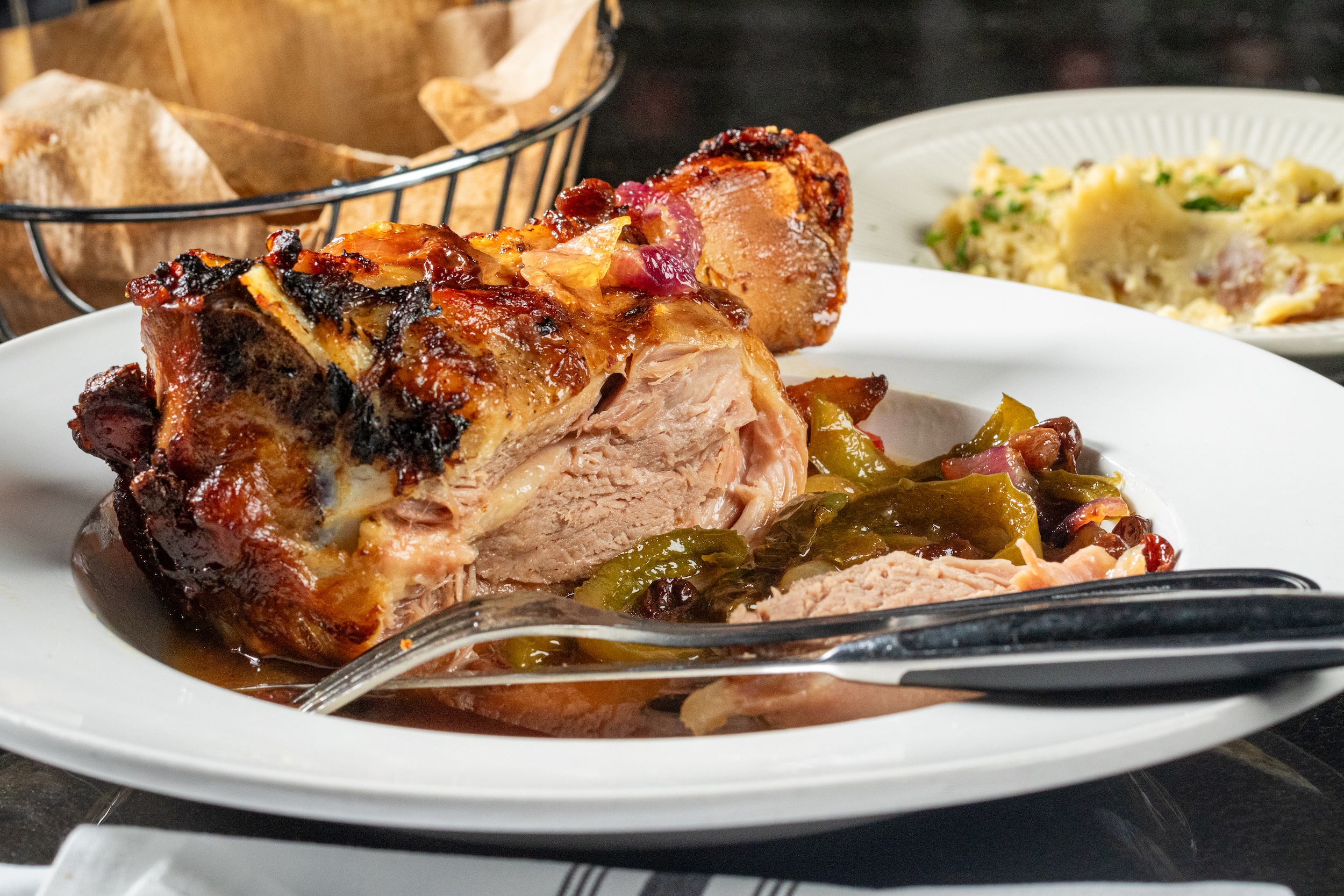 A large piece of cooked meat on a plate
